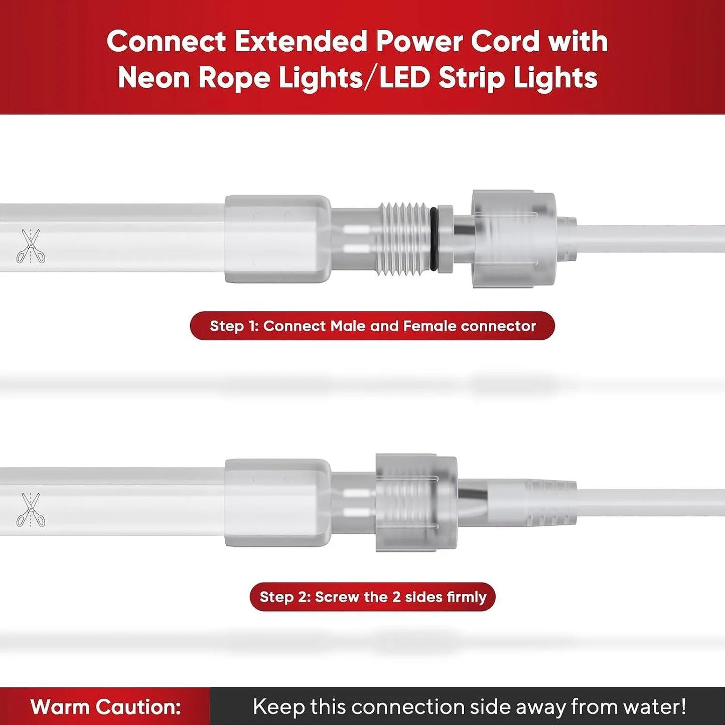 Male-to-Female 10FT Extended Power Cord Wire for LED Neon Rope Lights LED Strip Lights - Shine Decor