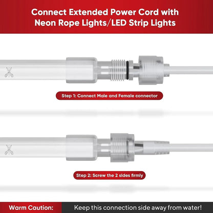 Male-to-Female 10FT Extended Power Cord Wire for LED Neon Rope Lights LED Strip Lights - Shine Decor