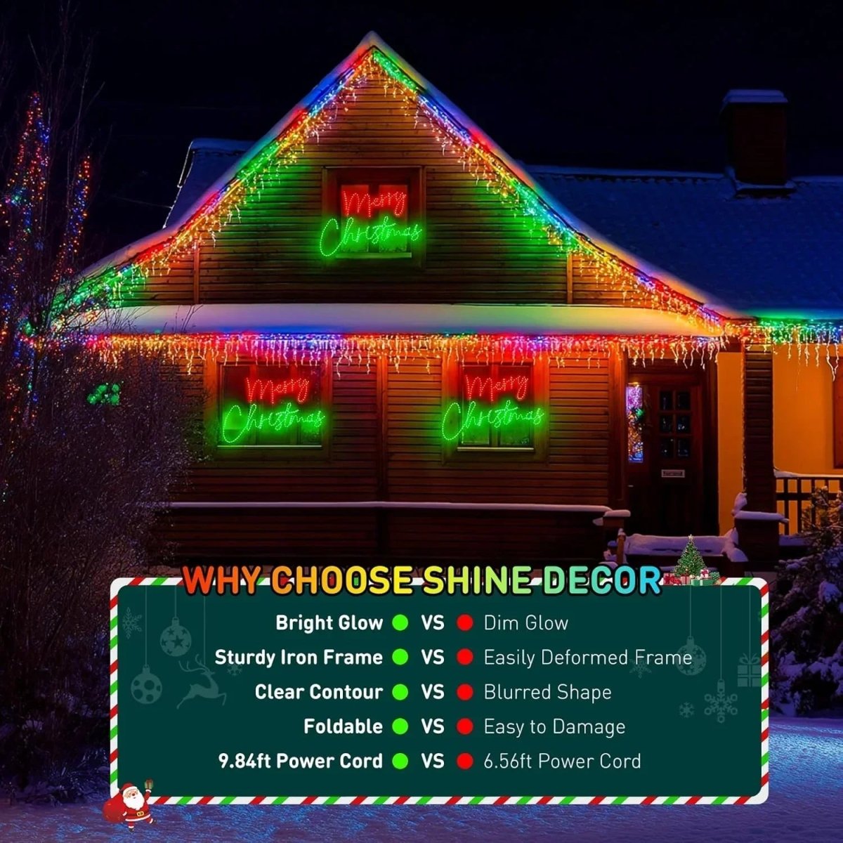 Motif Sign Red and Green Merry Christmas Sign, Plug in Motif Christmas Light - Shine Decor