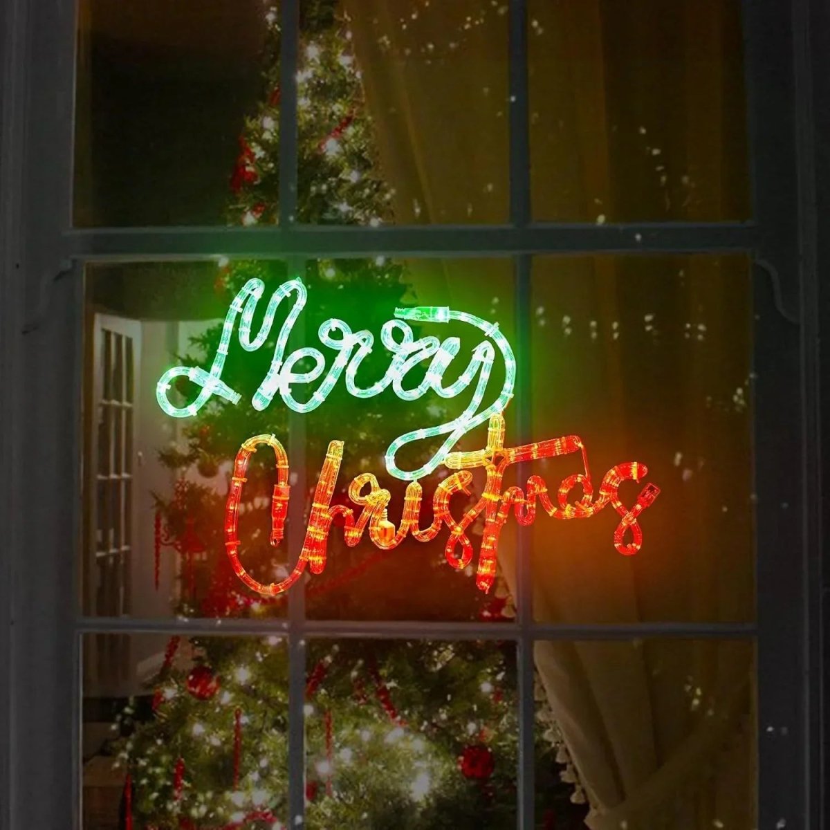 Motif Sign Red and Green Merry Christmas Sign, Plug in Motif Christmas Light - Shine Decor