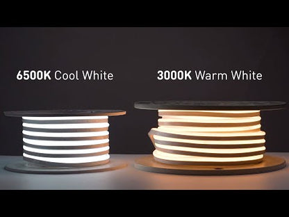 ETL Listed 3000K warm white LED neon rope light with 120LEDs/M density, cut at 1.6ft intervals for a cozy living room accent