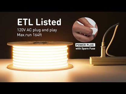 110V Ultra Bright COB LED Neon Rope Light 2800K Warm White 800Lumens/M