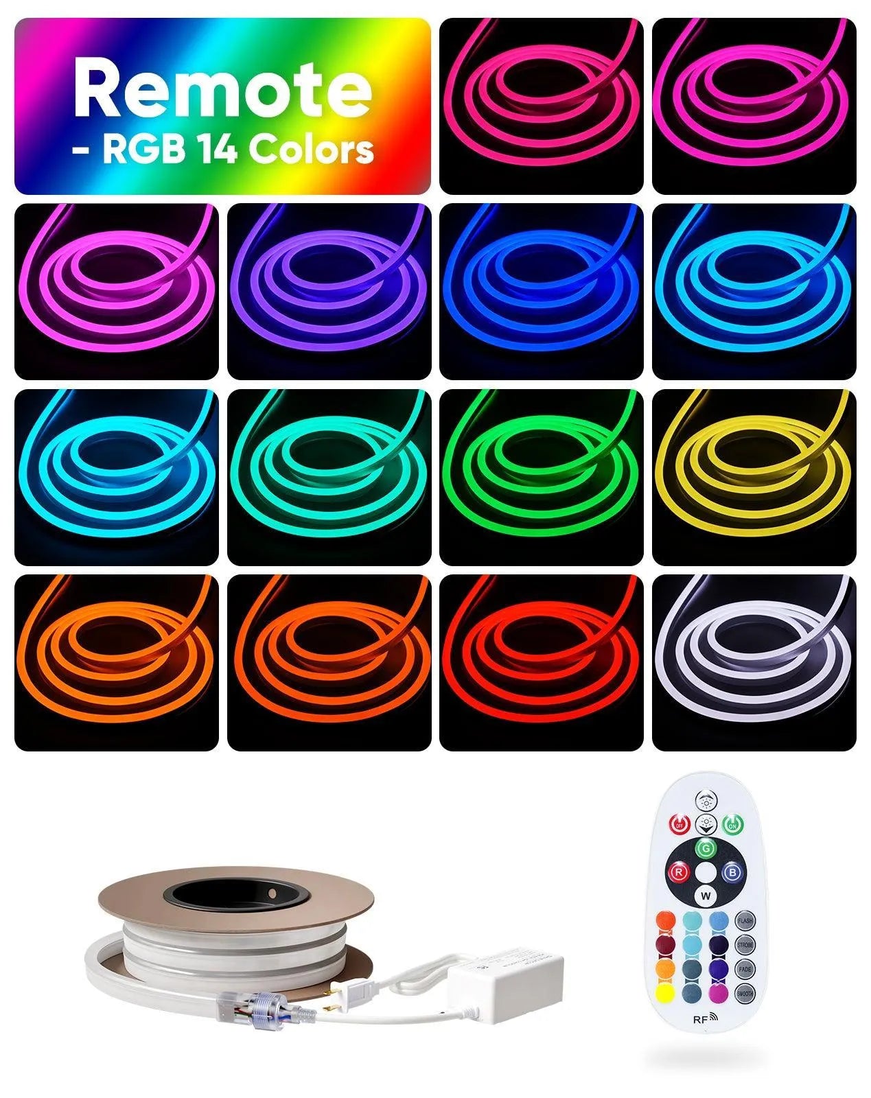 120V Eco RGB LED Neon Rope Light IP65 Long Lasting Bright Remote Control - Shine Decor