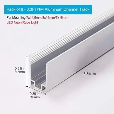 Aluminum Track Channel 3.3FT Pack of 8pcs For 110V Led Neon Light Single Color - Shine Decor